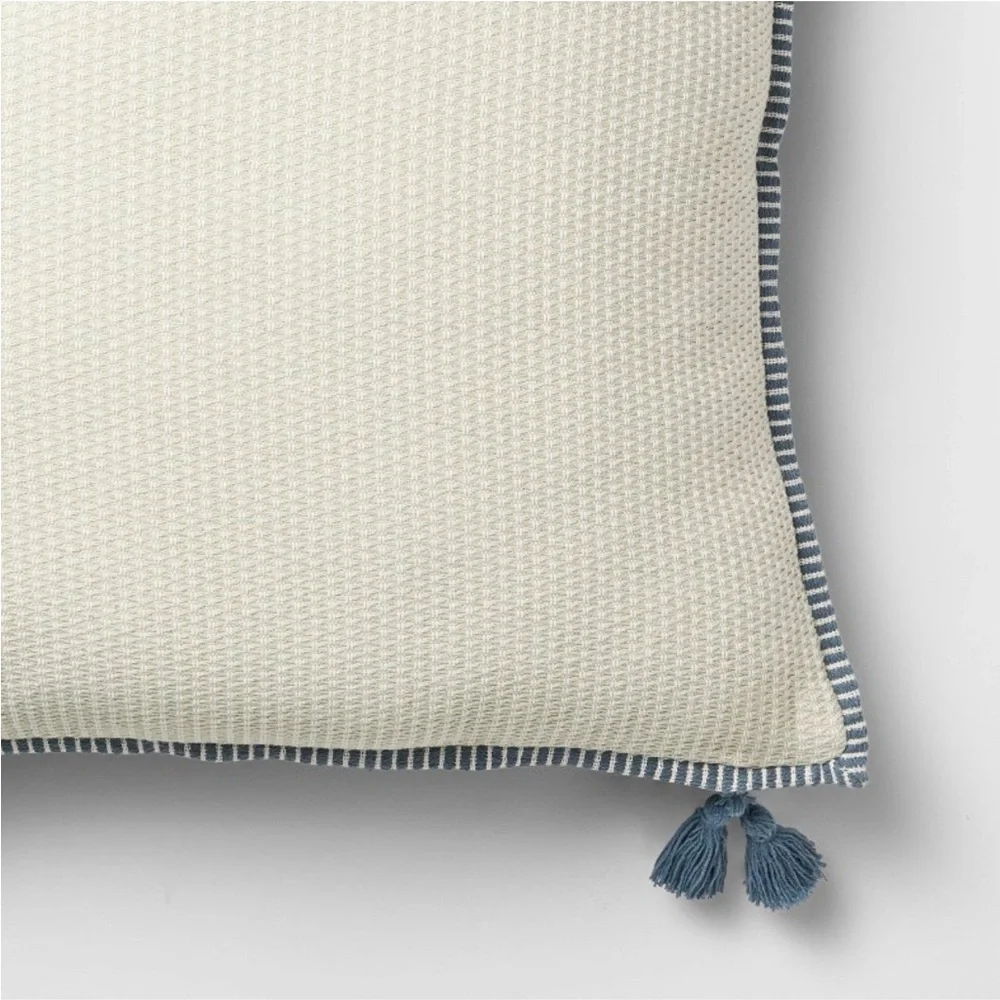 Studio McGee Oversized Square Cotton Linen Texture with Tassel Cream or Blue